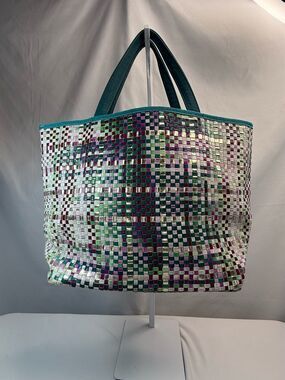 Deux Lux Teal, Green & Purple Woven Tote GUC *MAKE OFFER*